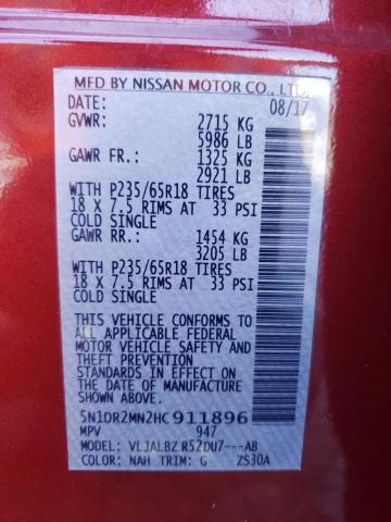Photo 10 from auction – 2017 NISSAN PATHFINDER with VIN 5N1DR2MN2HC911896
