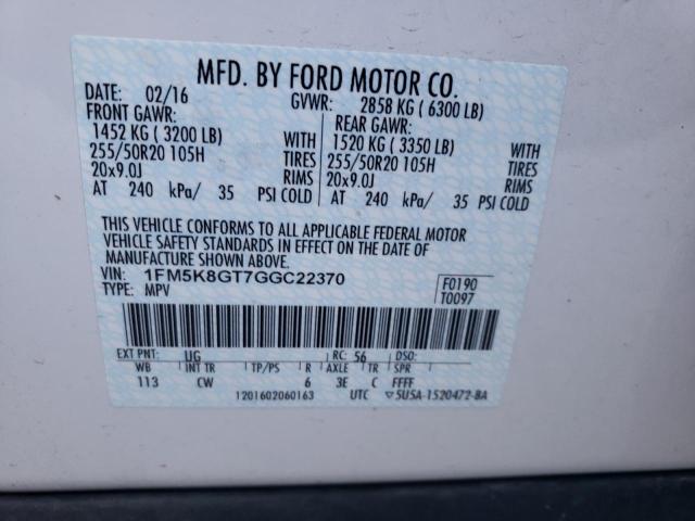 Photo 10 from auction – 2016 FORD EXPLORER S with VIN 1FM5K8GT7GGC22370