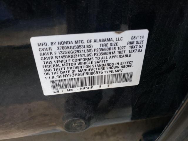 Photo 10 from auction – 2015 HONDA PILOT EXL with VIN 5FNYF3H58FB006576