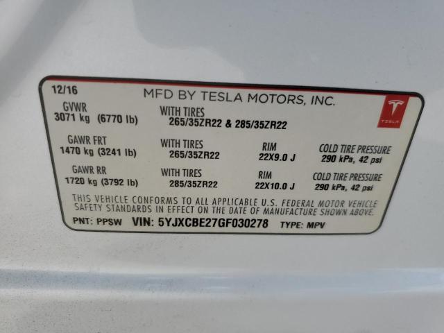 Photo 10 from auction – 2016 TESLA MODEL X with VIN 5YJXCBE27GF030278