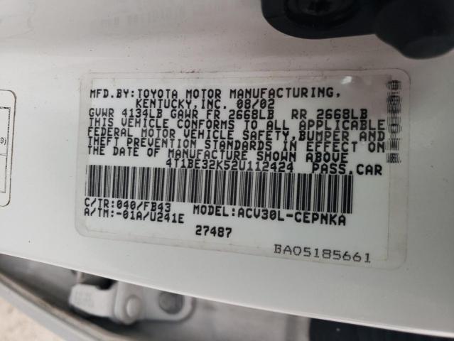 Photo 10 from auction – 2002 TOYOTA CAMRY LE with VIN 4T1BE32K52U112424