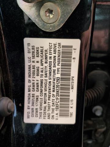 Photo 10 from auction – 2019 HONDA CIVIC EX with VIN 19XFC1F3XKE201293