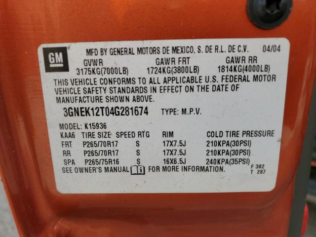 Photo 10 from auction – 2004 CHEVROLET AVALANCHE with VIN 3GNEK12T04G281674