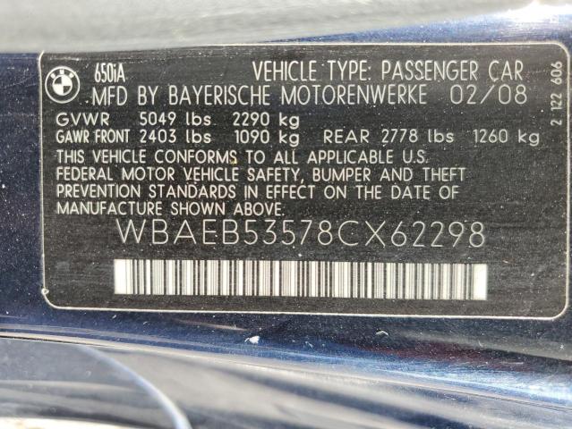 Photo 10 from auction – 2008 BMW 650 I with VIN WBAEB53578CX62298