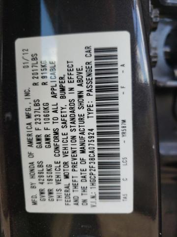 Photo 10 from auction – 2012 HONDA ACCORD LX with VIN 1HGCP2F38CA075924