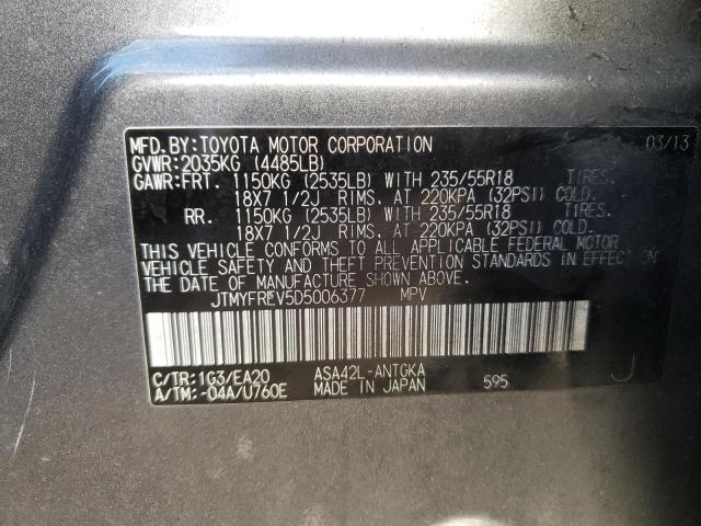 Photo 10 from auction – 2013 TOYOTA RAV4 LIMIT with VIN JTMYFREV5D5006377