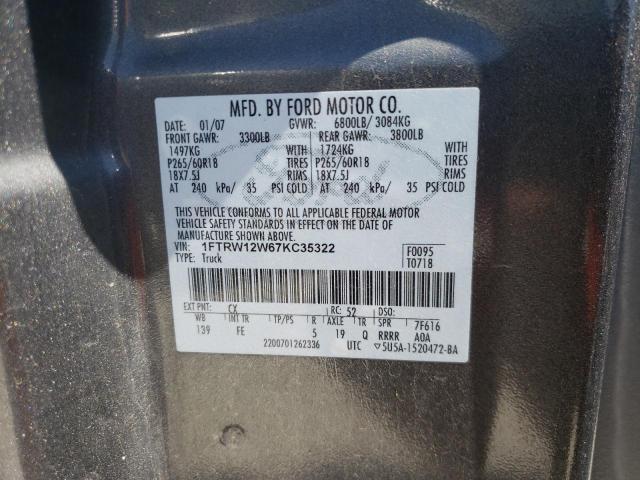 Photo 10 from auction – 2007 FORD F150 SUPER with VIN 1FTRW12W67KC35322