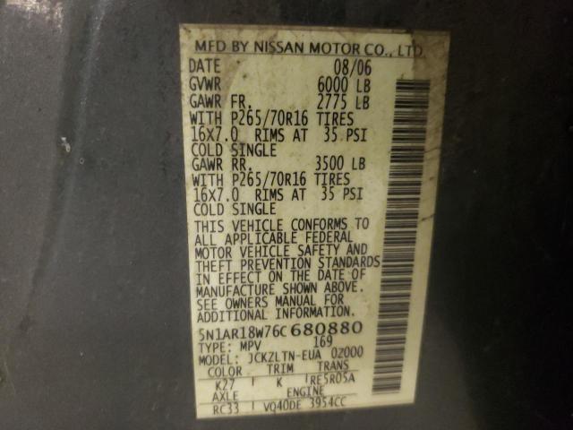 Photo 10 from auction – 2006 NISSAN PATHFINDER with VIN 5N1AR18W76C680880