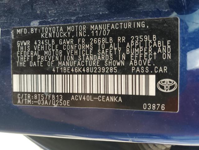 Photo 10 from auction – 2008 TOYOTA CAMRY CE with VIN 4T1BE46K48U239285