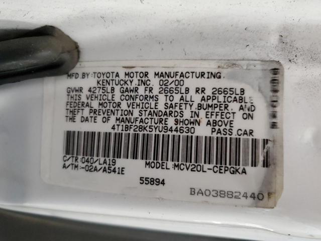 Photo 10 from auction – 2000 TOYOTA CAMRY LE with VIN 4T1BF28K5YU944630