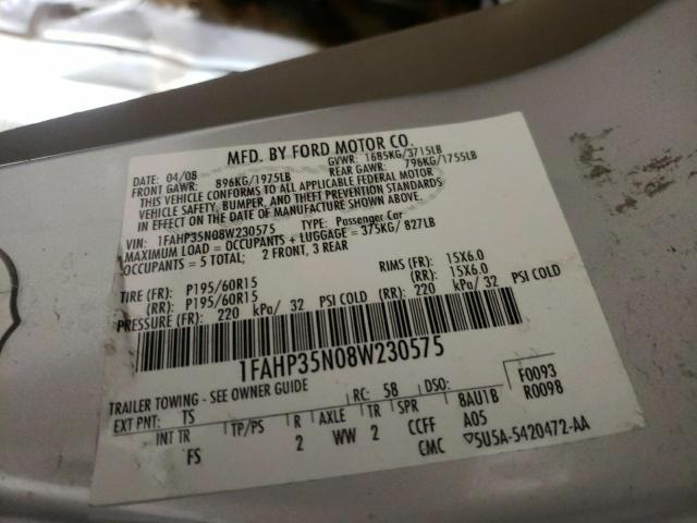 Photo 10 from auction – 2008 FORD FOCUS SE with VIN 1FAHP35N08W230575