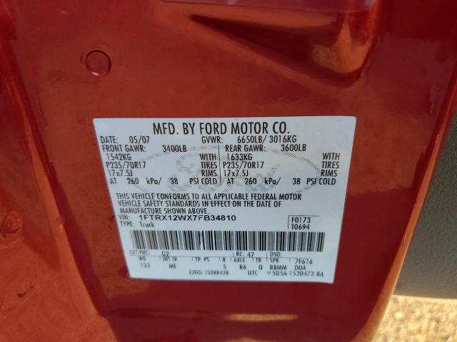 Photo 10 from auction – 2007 FORD F150 with VIN 1FTRX12WX7FB34810