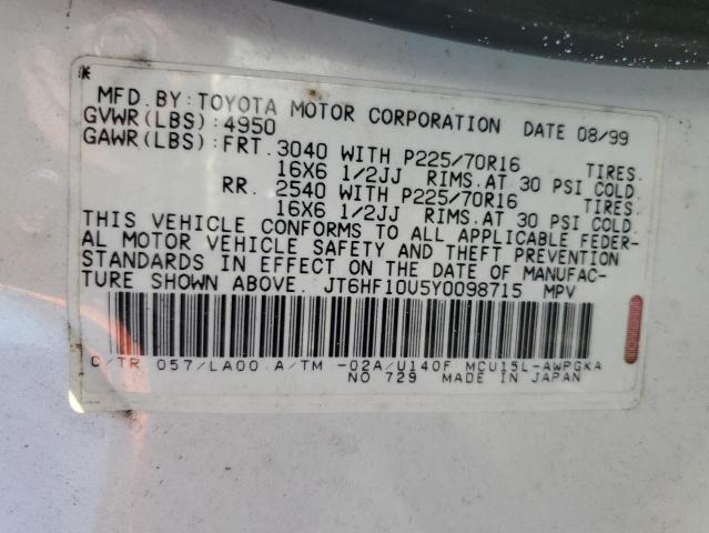 Photo 10 from auction – 2000 LEXUS RX 300 with VIN JT6HF10U5Y0098715