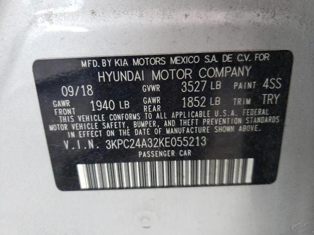 Photo 10 from auction – 2019 HYUNDAI ACCENT SE with VIN 3KPC24A32KE055213