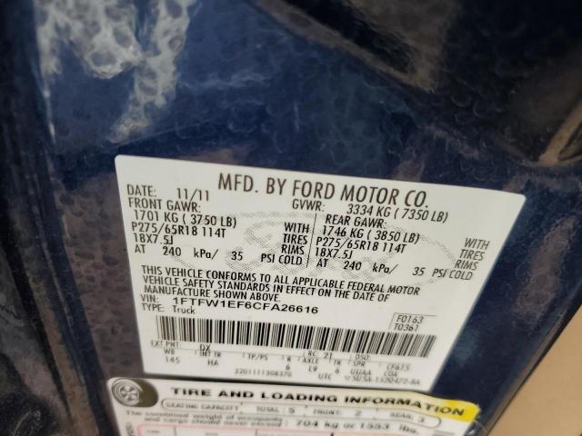 Photo 10 from auction – 2012 FORD F150 SUPER with VIN 1FTFW1EF6CFA26616