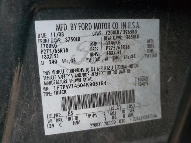 Photo 10 from auction – 2004 FORD F150 SUPER with VIN 1FTPW14504KB85184