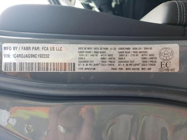 Photo 10 from auction – 2022 DODGE DURANGO SX with VIN 1C4RDJAG9NC192232