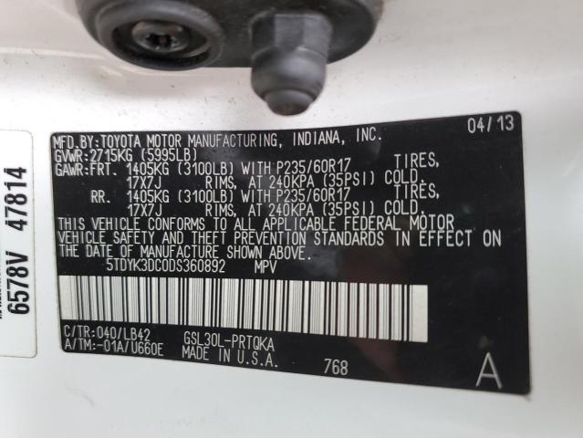 Photo 10 from auction – 2013 TOYOTA SIENNA XLE with VIN 5TDYK3DC0DS360892