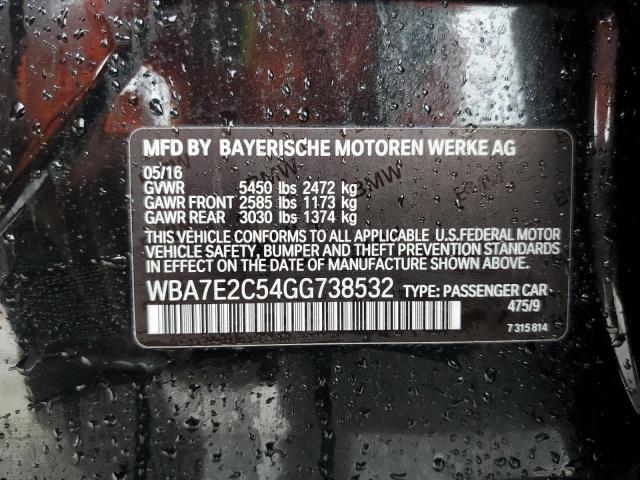 Photo 10 from auction – 2016 BMW 740 I with VIN WBA7E2C54GG738532