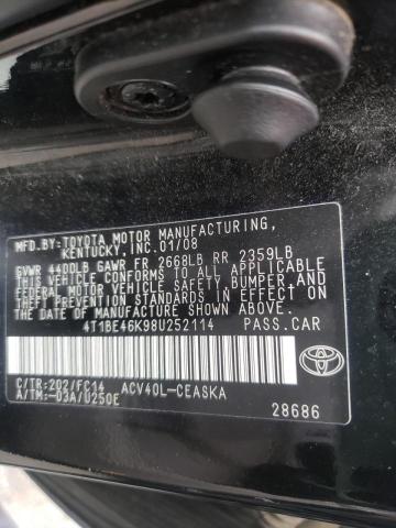 Photo 10 from auction – 2008 TOYOTA CAMRY with VIN 4T1BE46K98U252114