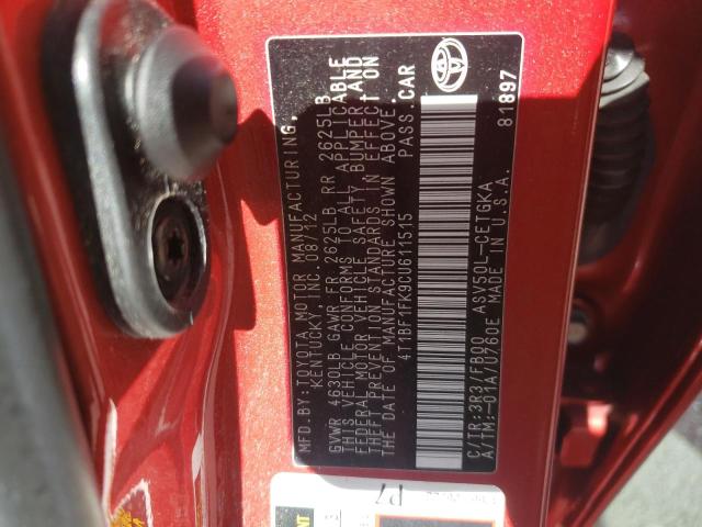 Photo 10 from auction – 2012 TOYOTA CAMRY BASE with VIN 4T1BF1FK9CU611515