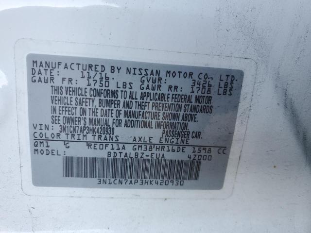 Photo 10 from auction – 2017 NISSAN VERSA S with VIN 3N1CN7AP3HK420930