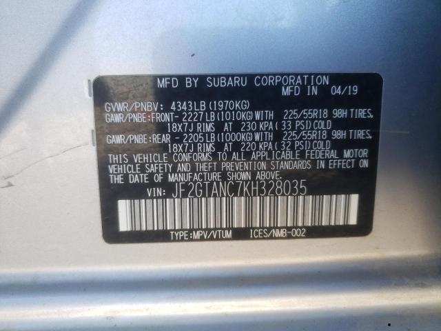 Photo 10 from auction – 2019 SUBARU CROSSTREK with VIN JF2GTANC7KH328035