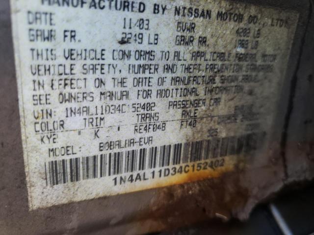 Photo 10 from auction – 2004 NISSAN ALTIMA BAS with VIN 1N4AL11D34C152402