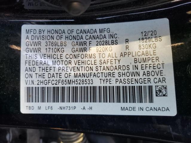 Photo 10 from auction – 2021 HONDA CIVIC LX with VIN 2HGFC2F65MH528533