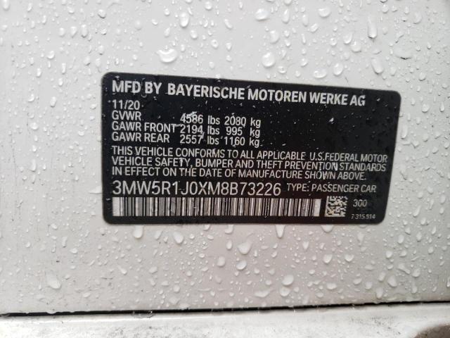 Photo 10 from auction – 2021 BMW 330I with VIN 3MW5R1J0XM8B73226
