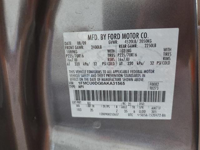 Photo 10 from auction – 2010 FORD ESCAPE XLT with VIN 1FMCU0DG0AKA31565