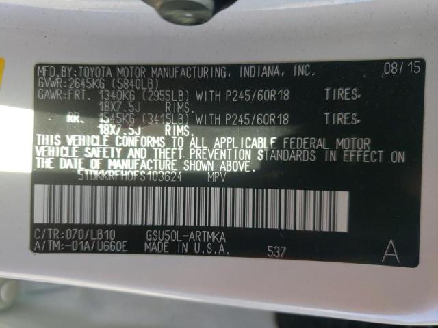 Photo 10 from auction – 2015 TOYOTA HIGHLANDER with VIN 5TDKKRFH0FS103624