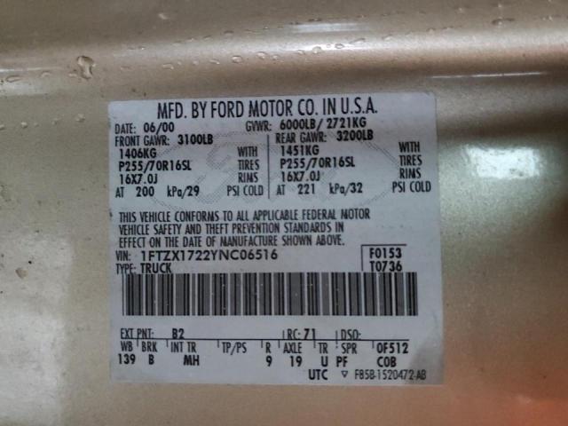 Photo 10 from auction – 2000 FORD F150 with VIN 1FTZX1722YNC06516