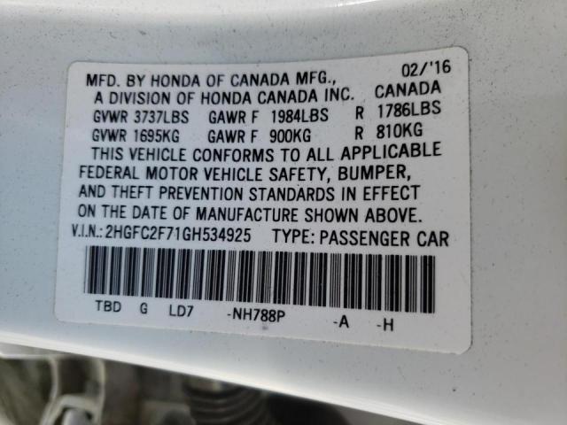 Photo 10 from auction – 2016 HONDA CIVIC EX with VIN 2HGFC2F71GH534925