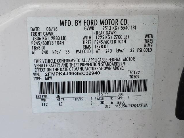 Photo 10 from auction – 2016 FORD EDGE SEL with VIN 2FMPK4J99GBC32940