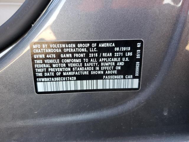 Photo 10 from auction – 2014 VOLKSWAGEN PASSAT SE with VIN 1VWBH7A35EC017429