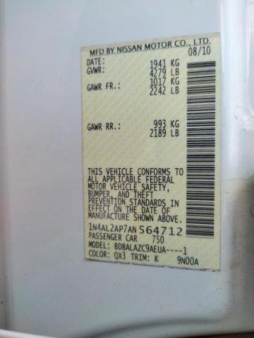 Photo 10 from auction – 2010 NISSAN ALTIMA BAS with VIN 1N4AL2AP7AN564712