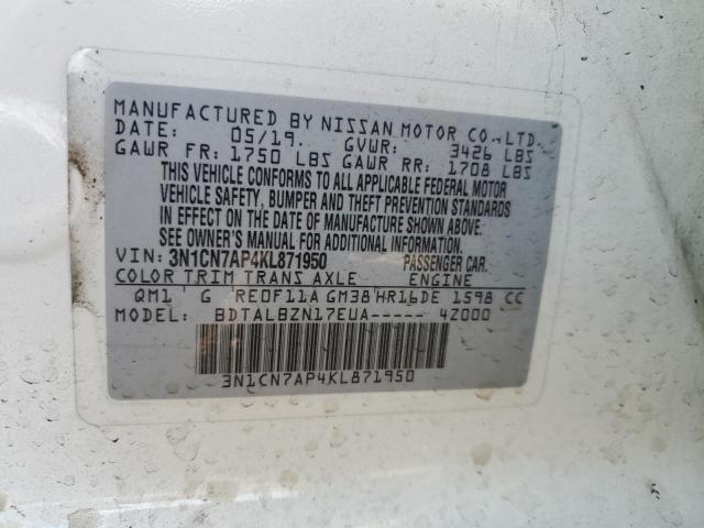 Photo 10 from auction – 2019 NISSAN VERSA S with VIN 3N1CN7AP4KL871950