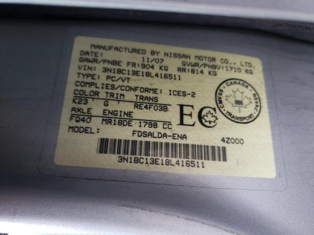 Photo 10 from auction – 2008 NISSAN VERSA S with VIN 3N1BC13E18L416511