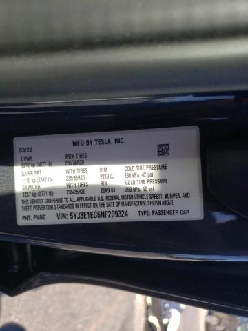 Photo 10 from auction – 2022 TESLA MODEL 3 with VIN 5YJ3E1EC6NF209324