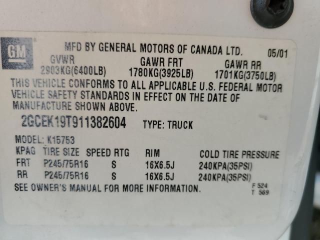 Photo 10 from auction – 2001 CHEVROLET SILVERADO with VIN 2GCEK19T911382604