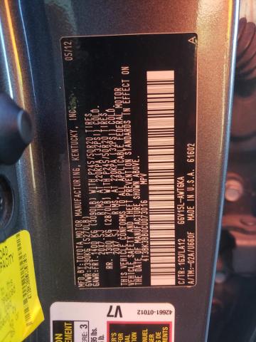 Photo 10 from auction – 2012 TOYOTA VENZA LE with VIN 4T3BK3BB0CU073016