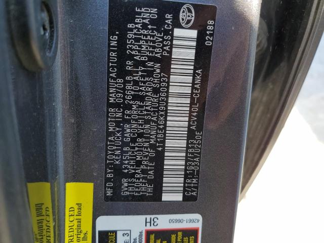 Photo 10 from auction – 2009 TOYOTA CAMRY BASE with VIN 4T1BE46KX9U360937