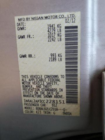 Photo 10 from auction – 2012 NISSAN ALTIMA BAS with VIN 1N4AL2AP3CC228151