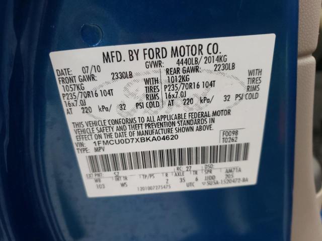 Photo 10 from auction – 2011 FORD ESCAPE XLT with VIN 1FMCU0D7XBKA04620