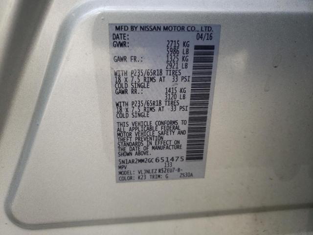 Photo 10 from auction – 2016 NISSAN PATHFINDER with VIN 5N1AR2MM2GC651475