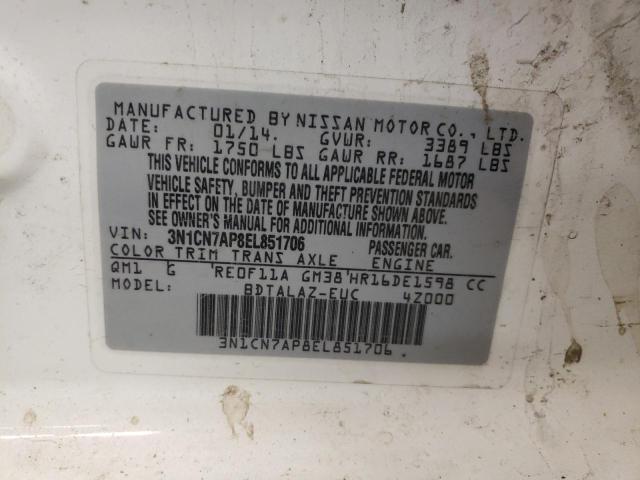 Photo 10 from auction – 2014 NISSAN VERSA S with VIN 3N1CN7AP8EL851706