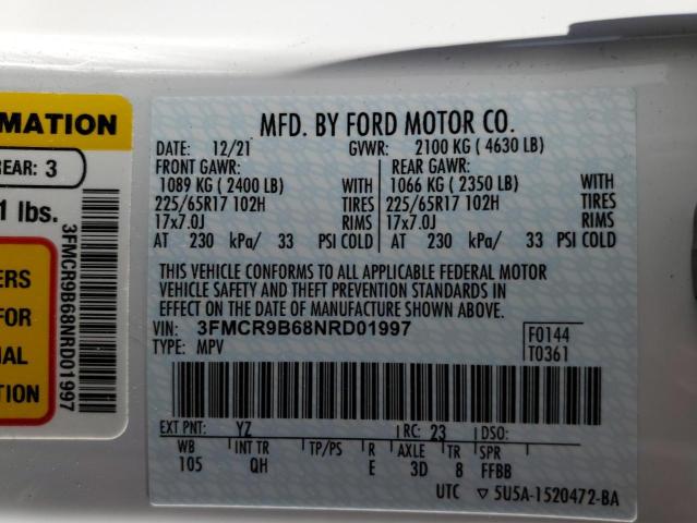 Photo 10 from auction – 2022 FORD BRONCO SPO with VIN 3FMCR9B68NRD01997