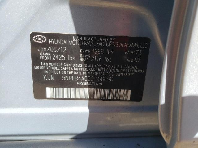 Photo 10 from auction – 2012 HYUNDAI SONATA GLS with VIN 5NPEB4AC5CH449391