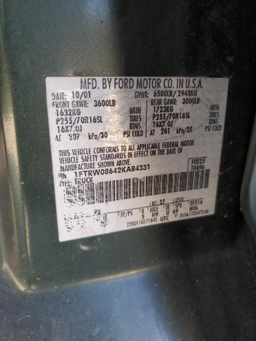 Photo 10 from auction – 2002 FORD F150 SUPER with VIN 1FTRW08642KA84331